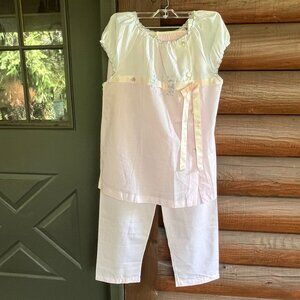 Vintage 1950s 2-Piece Schrank Pajama Set in Whisper Pink & White, Size 32